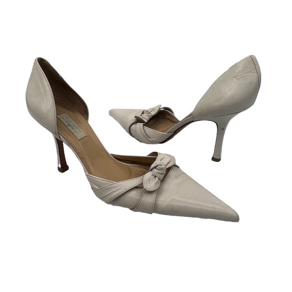 Giulia Romana Cream Leather Pointed Toe Kitten Heels Size 40 Women’s - Picture 1 of 9